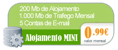 150 Mb de Alojamento, com 1000Mb de trafego mensal, 5 contas de e-mail por apenas 0.99€ 